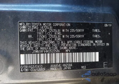2019 Toyota Rav4 Limited from USA, damaged, VIN JTMN1RFV4KD522586